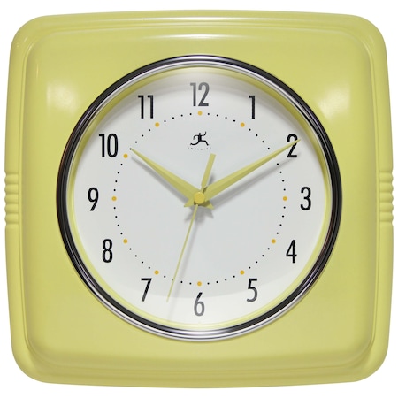 Infinity Instruments Square Retro Yellow Wall Clock, 9.25 in. 13228YL-4103